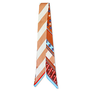 Bandana scarf with diagonal lines Brown-Light Blue-Red