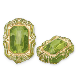 Acrylic beads rectangle Olive Green-Gold