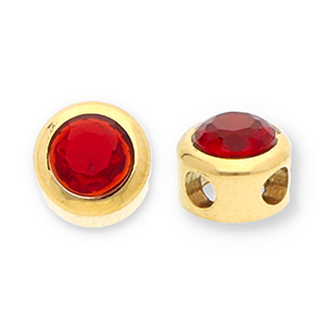 Stainless steel beads disc with strass Gold-Red