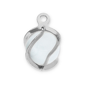 Stainless steel charms round Cat's Eye Silver-Milky White
