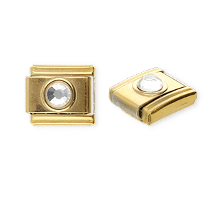 Stainless steel charms for italian bracelet round with strass Gold-Crystal