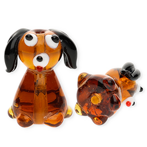 Handmade glass beads dog Transparent Brown-Black-White-Red
