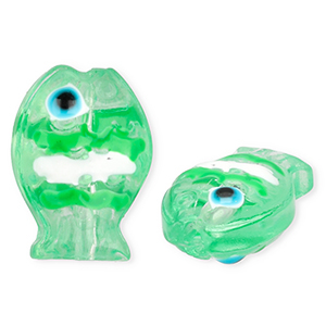 Handmade glass beads fish Transparent Neo Mint Green-White-Black-Cyan