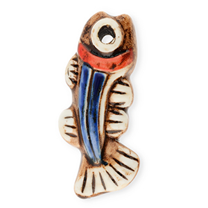 Pendant ceramic fish Brown-White-Dark Blue-Red
