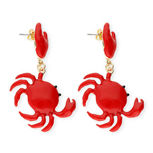 Trendy earrings&nbsp;/&nbsp;earpins enamel crab with stainless steel post Gold-Red