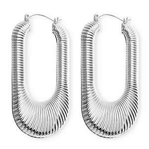 Statement earrings &nbsp;/&nbsp;creoles oval ridged with stainless steel post Silver