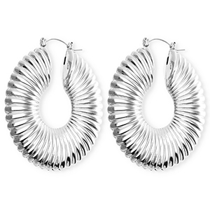 Statement earrings &nbsp;/&nbsp;creoles circle ridged with stainless steel post Silver
