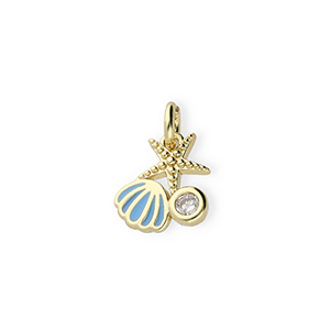 Brass TQ metal charms sealife with rhinestones Gold-Blue-Transparent