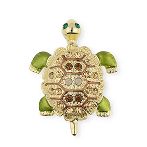 Brooches turtle with strass Gold-Crystal-Green