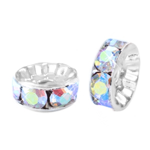 Rhinestone crystal rondelle 6mm Silver-crystal AB coated