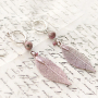 Keychain + earrings with genuine leaves, natural stone beads and satin macram&eacute; bead cord