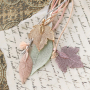 Keychain + earrings with genuine leaves, natural stone beads and satin macram&eacute; bead cord